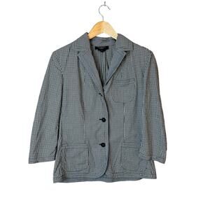 Talbots Gingham Lightweight Cotton Blazer Black White Size 6
